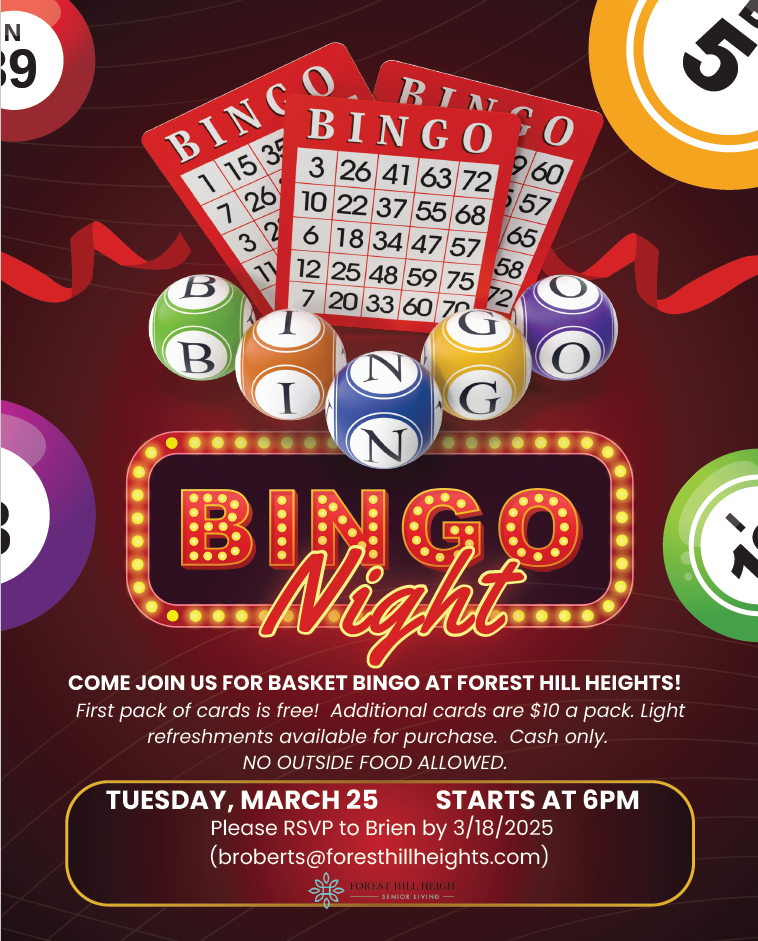 bingo night event at forest hill heights senior living